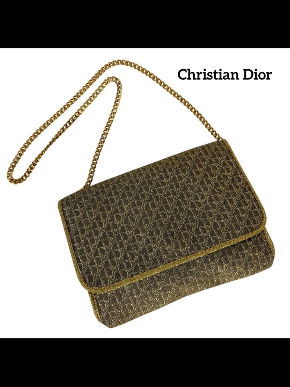 Dior Brown Monogram Crossbody with Gold Chain Strap